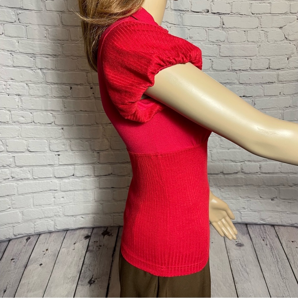 NWT New Free People Molly Red Ribbed Short Sleeve Surplice Top Size XS - Picture 4 of 15